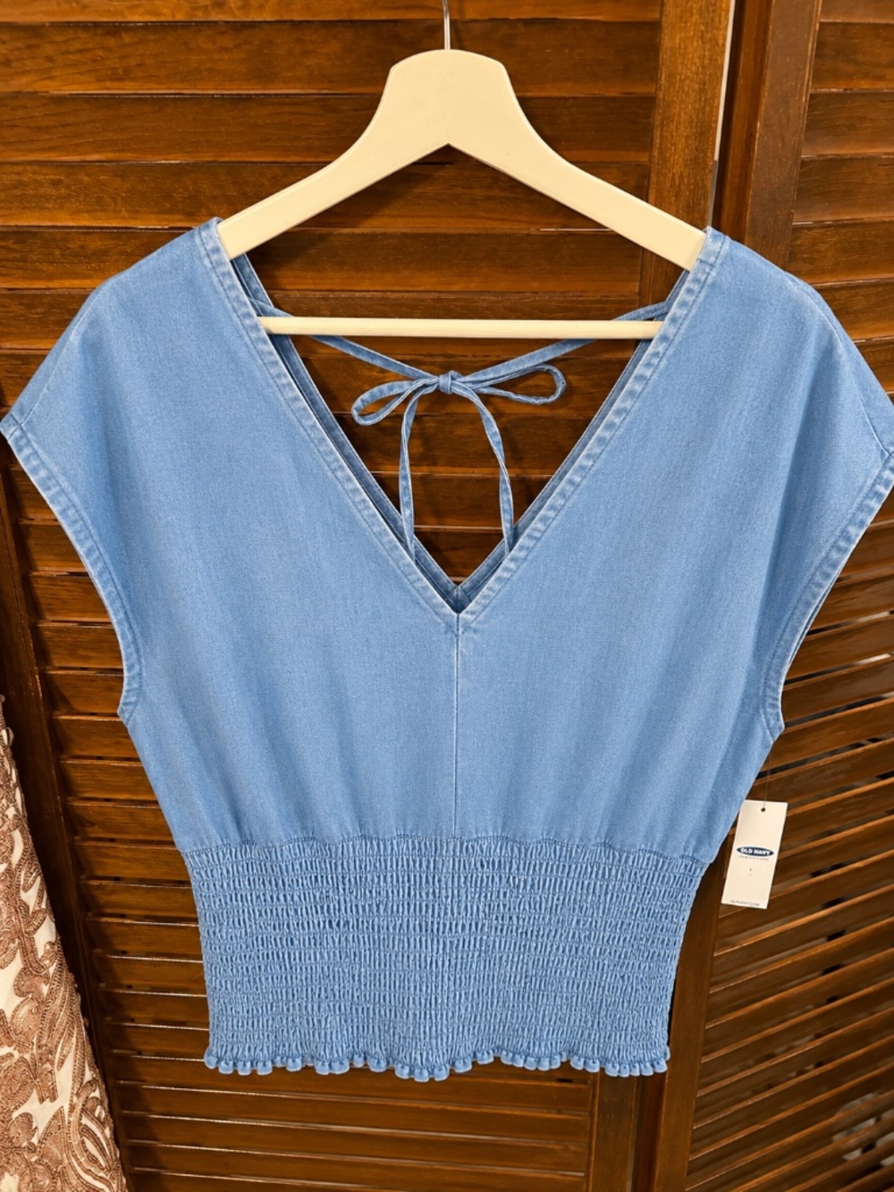 Old navy denim size large womens smocked shirt NWT